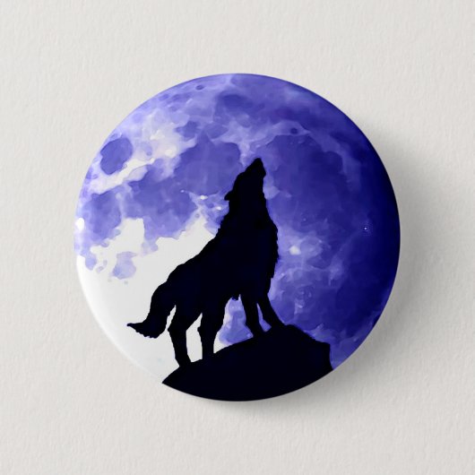 Wolf Howling bij Moon Ronde Button 5,7 Cm (Voorkant)