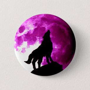 Wolf Howling bij Moon Ronde Button 5,7 Cm