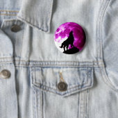 Wolf Howling bij Moon Ronde Button 5,7 Cm (In situ)
