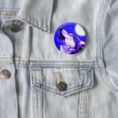 Wolf Howling bij Moon Ronde Button 5,7 Cm (In situ)