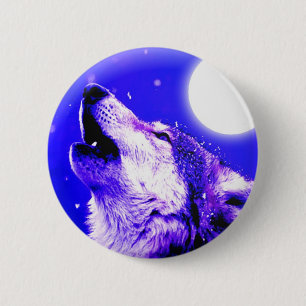 Wolf Howling bij Moon Ronde Button 5,7 Cm