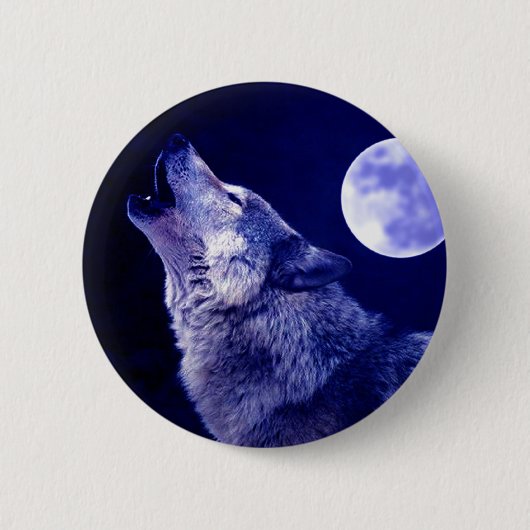 Wolf Howling bij Moon Ronde Button 5,7 Cm (Voorkant)