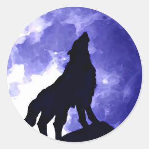 Wolf Howling bij Moon Ronde Sticker