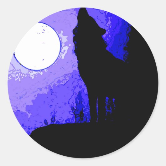 Wolf Howling bij Moon Ronde Sticker (Voorkant)