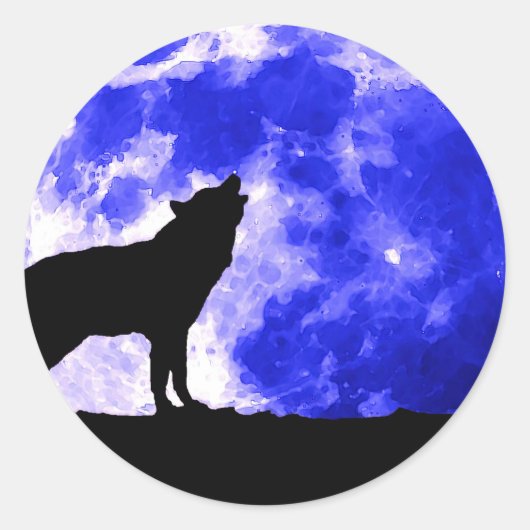 Wolf Howling bij Moon Ronde Sticker (Voorkant)