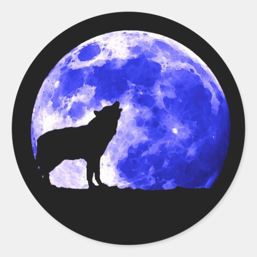 Wolf Howling bij Moon Ronde Sticker (Voorkant)