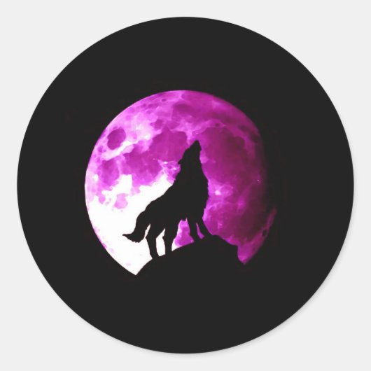 Wolf Howling bij Moon Ronde Sticker (Voorkant)