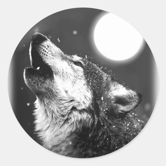 Wolf Howling bij Moon Ronde Sticker (Voorkant)