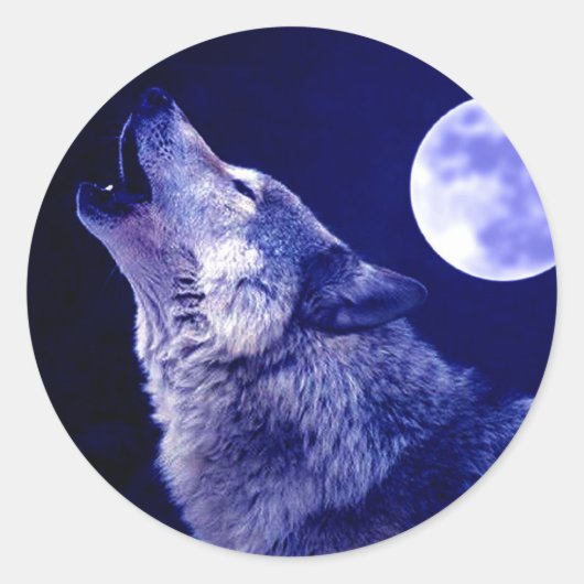 Wolf Howling bij Moon Ronde Sticker (Voorkant)