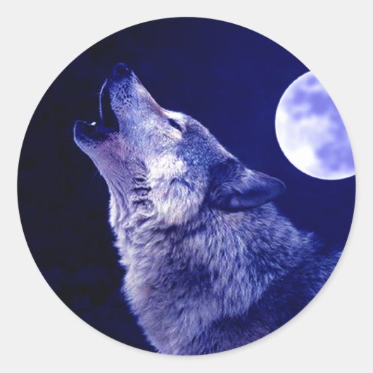 Wolf Howling bij Moon Ronde Sticker (Voorkant)