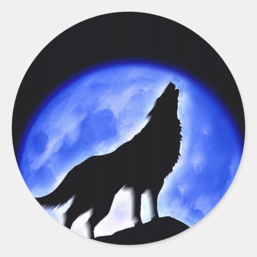 Wolf Howling bij Moon Ronde Sticker (Voorkant)
