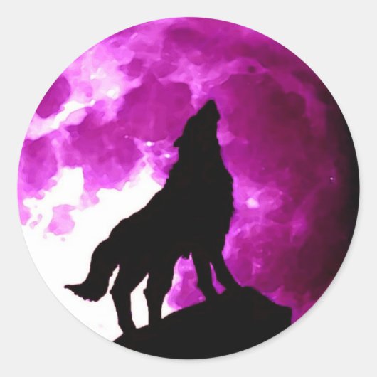 Wolf Howling bij Moon Ronde Sticker (Voorkant)