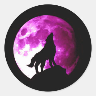 Wolf Howling bij Moon Round Stickers