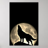 Wolf Howling bij Moon  Sepia Poster (Voorkant)