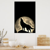 Wolf Howling bij Moon  Sepia Poster (Keuken)