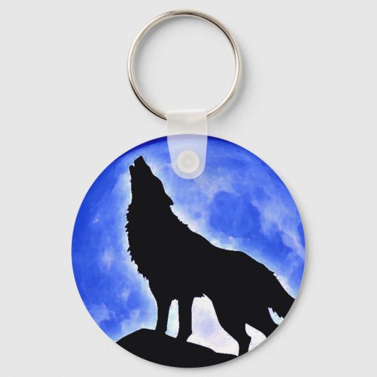 Wolf Howling bij Moon Sleutelhanger (Voorkant)
