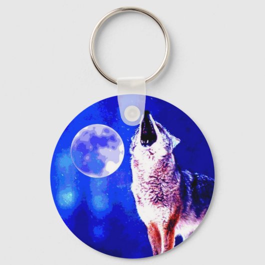 Wolf Howling bij Moon Sleutelhanger (Voorkant)