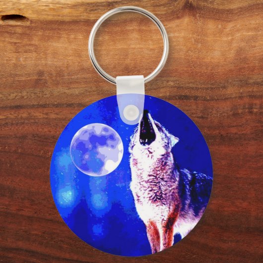 Wolf Howling bij Moon Sleutelhanger (Voorkant)