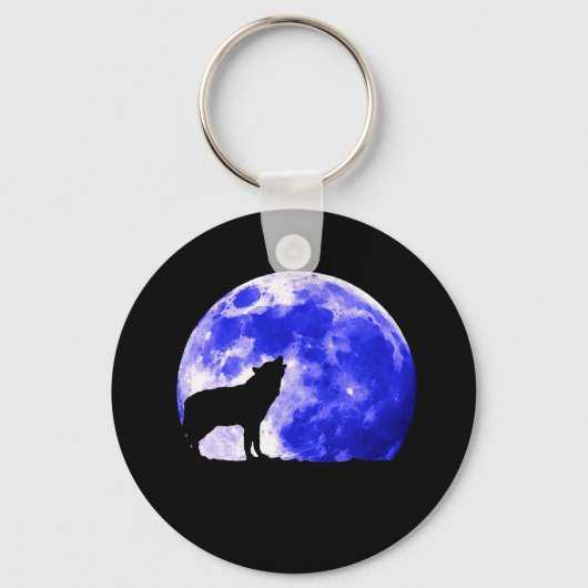 Wolf Howling bij Moon Sleutelhanger (Voorkant)