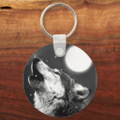 Wolf Howling bij Moon Sleutelhanger (Voorkant)