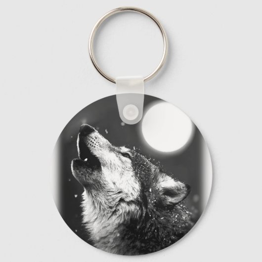 Wolf Howling bij Moon Sleutelhanger (Voorkant)