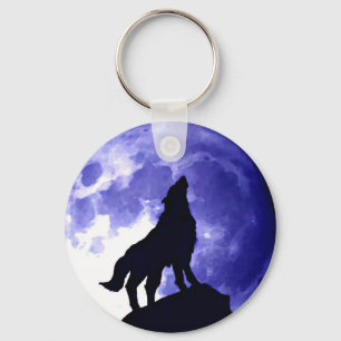 Wolf Howling bij Moon Sleutelhanger