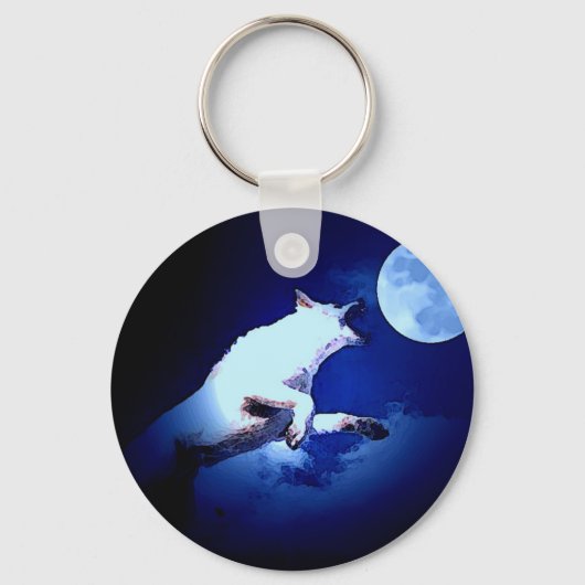 Wolf Howling bij Moon Sleutelhanger (Voorkant)