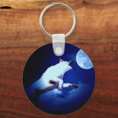 Wolf Howling bij Moon Sleutelhanger (Voorkant)