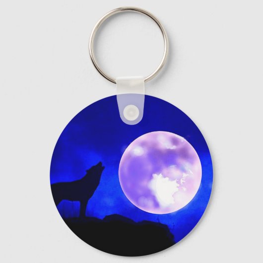 Wolf Howling bij Moon Sleutelhanger (Voorkant)