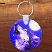 Wolf Howling bij Moon Sleutelhanger (Voorkant)