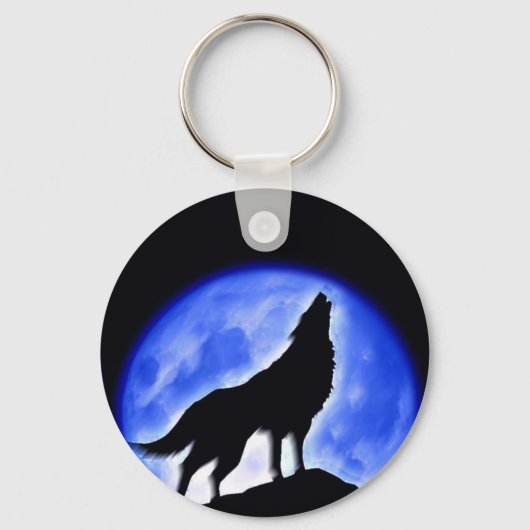 Wolf Howling bij Moon Sleutelhanger (Voorkant)