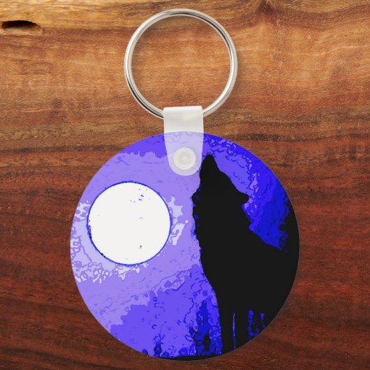 Wolf Howling bij Moon Sleutelhanger (Voorkant)