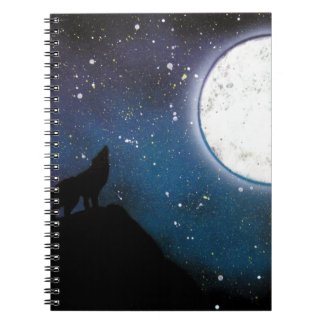 Wolf Howling bij Moon Spray Paint Art Painting Notitieboek