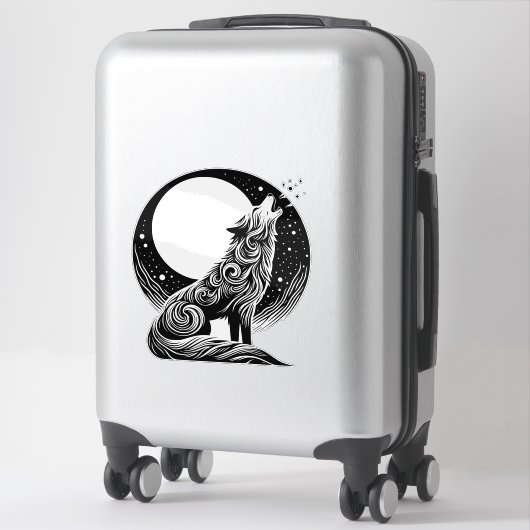 Wolf Howling bij Moon Sticker (Koffer)