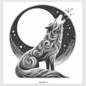 Wolf Howling bij Moon Sticker (Vel)