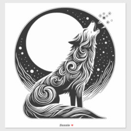 Wolf Howling bij Moon Sticker