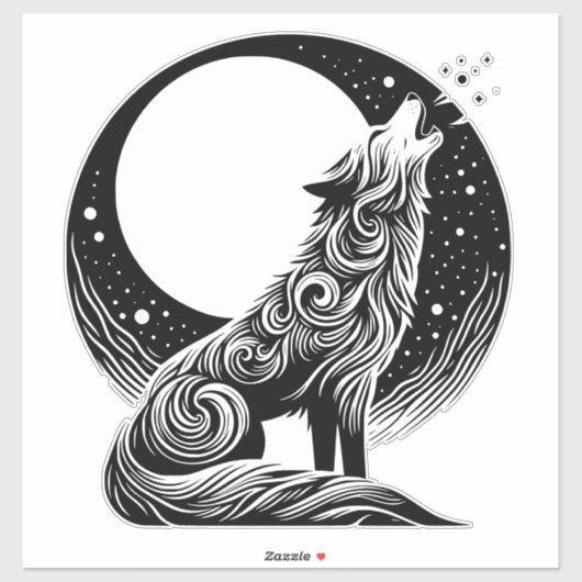 Wolf Howling bij Moon Sticker (Vel)