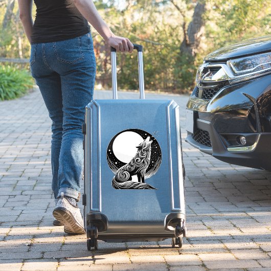 Wolf Howling bij Moon Sticker (Koffer Insitu)