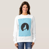 Wolf Howling bij Moon Sweatshirt-met Wave Pattern Trui (Voorkant volledig)