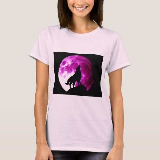 Wolf Howling bij Moon T-shirt (Voorkant)