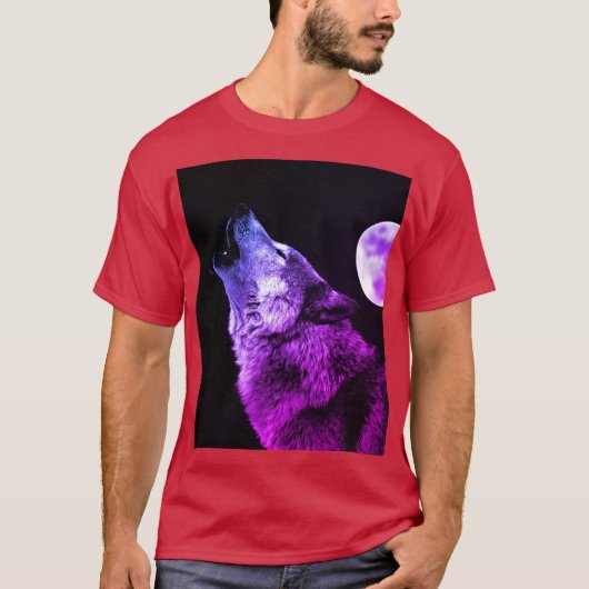Wolf Howling bij Moon T-shirt (Voorkant)
