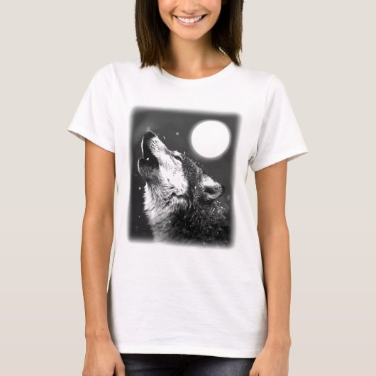 Wolf Howling bij Moon T-shirt (Voorkant)