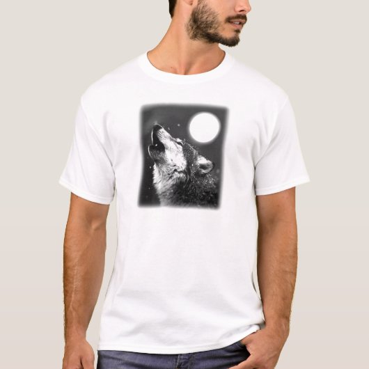 Wolf Howling bij Moon T-shirt (Voorkant)