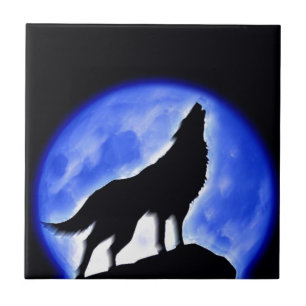 Wolf Howling bij Moon Tegeltje