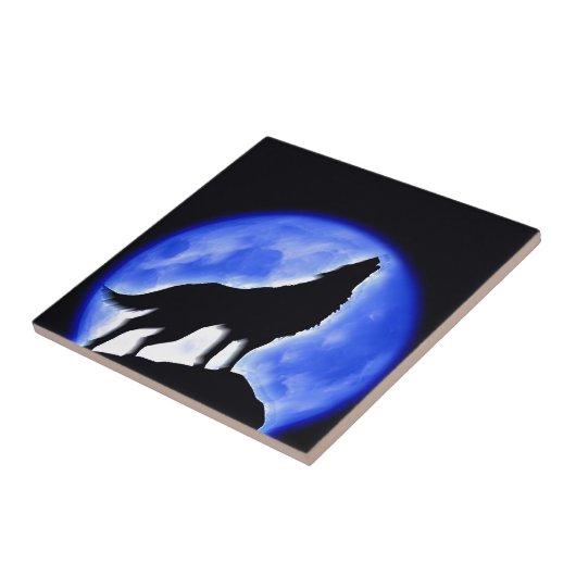 Wolf Howling bij Moon Tegeltje (Zijkant)