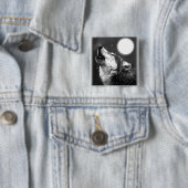 Wolf Howling bij Moon Vierkante Button 5,1 Cm (In situ)