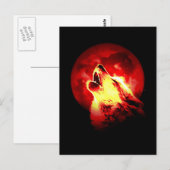 Wolf Howling bij Rode Nacht Briefkaart (Voorkant / Achterkant)