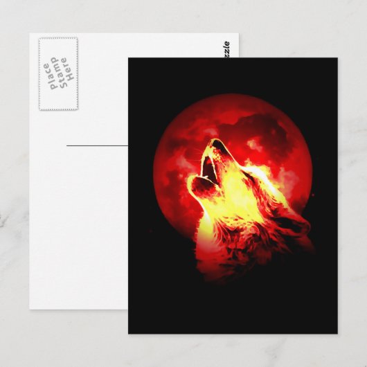 Wolf Howling bij Rode Nacht Briefkaart (Voorkant / Achterkant)