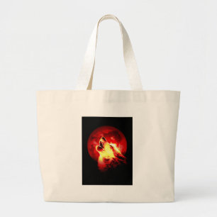 Wolf Howling bij Rode Nacht Grote Tote Bag