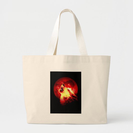 Wolf Howling bij Rode Nacht Grote Tote Bag (Voorkant)